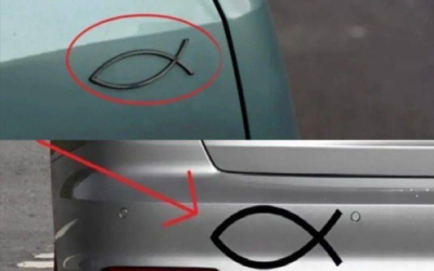 What does the small fish-shaped symbol on the back of some cars mean and what is it for?