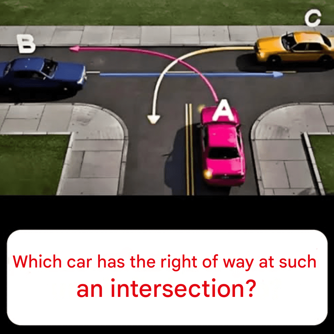 Which car has the right of way at this type of intersection? Few drivers know the correct answer.