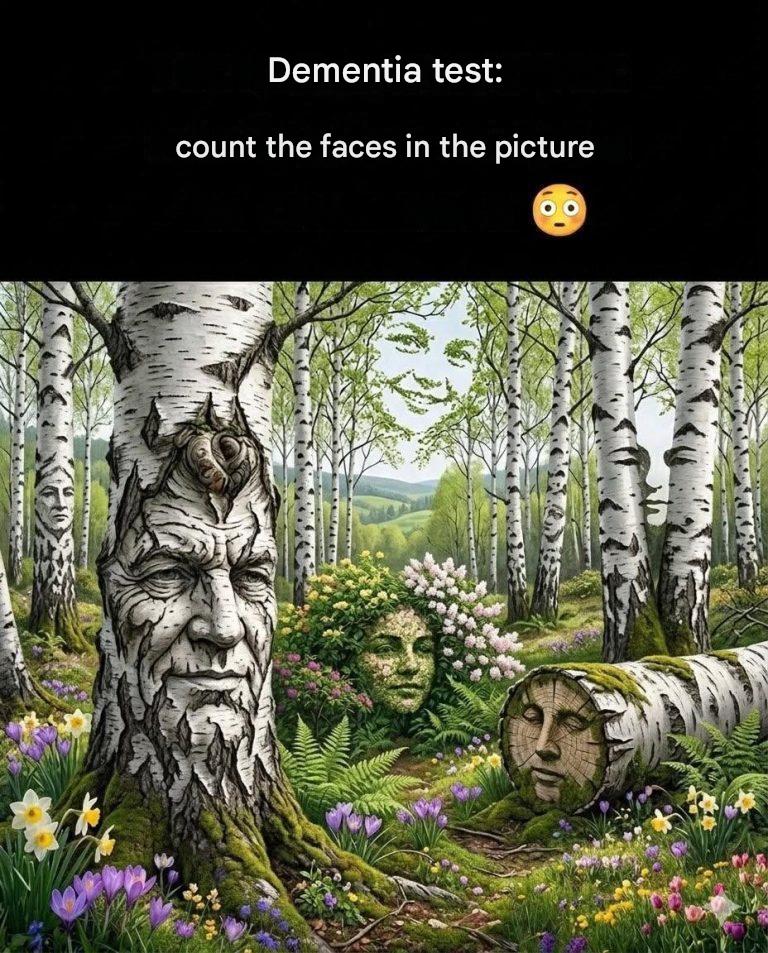 Dementia test: Count the faces in the picture – how many do you see in the forest?